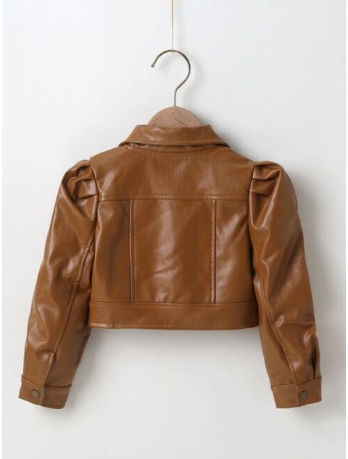 Shein Toddler Girls PU Leather Puff Sleeve Crop Jacket