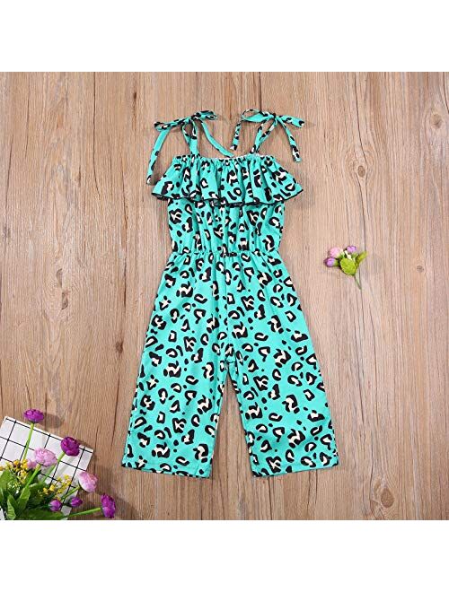 FURONGWANG6777BB Girl Halter Strap Rompers Toddler Sleeveless Leopard Print One-Piece Ruffle Jumpsuits 1-6T (Color : Beige, Kid Size : 24M)
