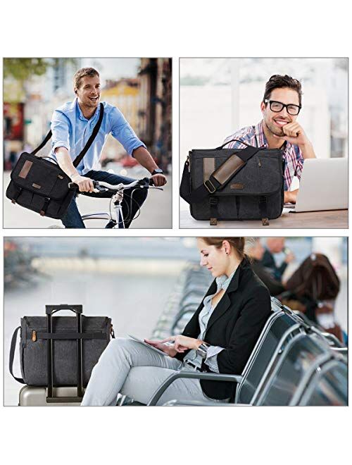 Messenger Bag for Men and Women, Canvas Leather 14 Inch Laptop Messenger Bag Shoulder Bag for Work School VONXURY