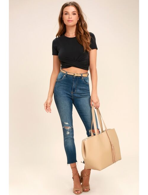 Lulus All-Access Pass Washed Black Crop Top