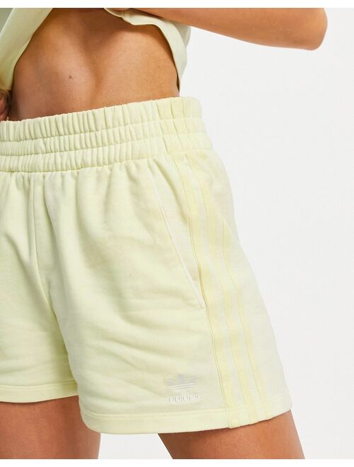 Adidas Originals Originals Tennis Luxe logo 3-Stripes high waist shorts in hazy yellow