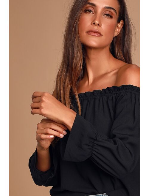 Lulus All in Good Fun Black Off-the-Shoulder Top