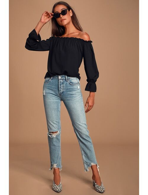 Lulus All in Good Fun Black Off-the-Shoulder Top