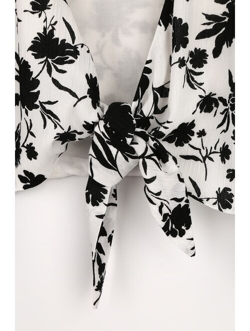 Lulus Breezy Beauty White Floral Print Tie-Front Crop Top