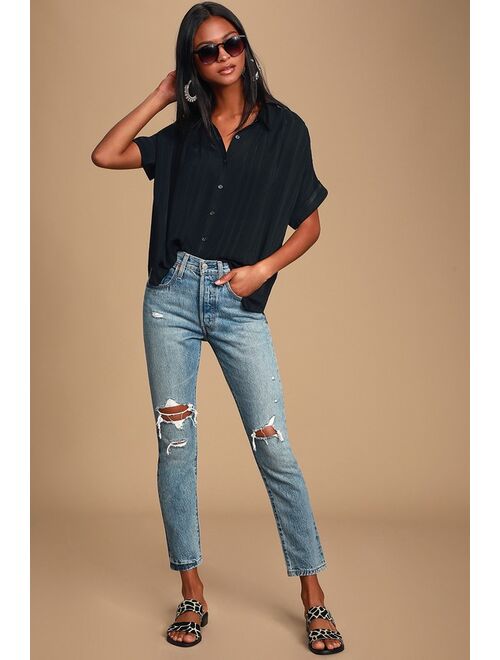 Lulus Everlee Black Striped Button-Up Top