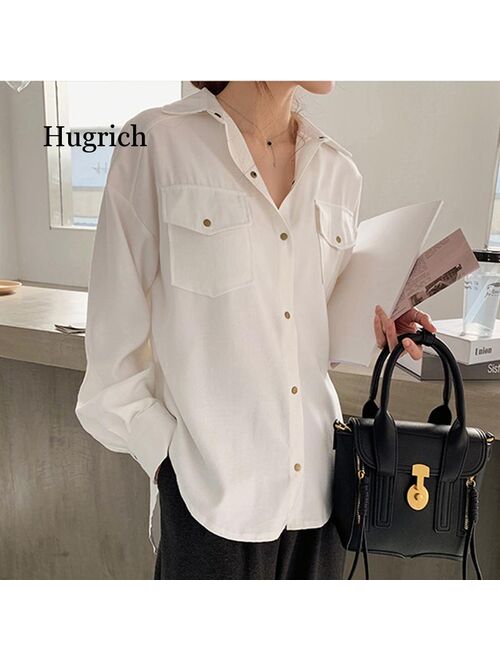 Spring Plus Size Women White Shirts Single-Breasted Lapel Female Blouses Tops New Cotton Solid Office Ladies Shirt Femme Blusas