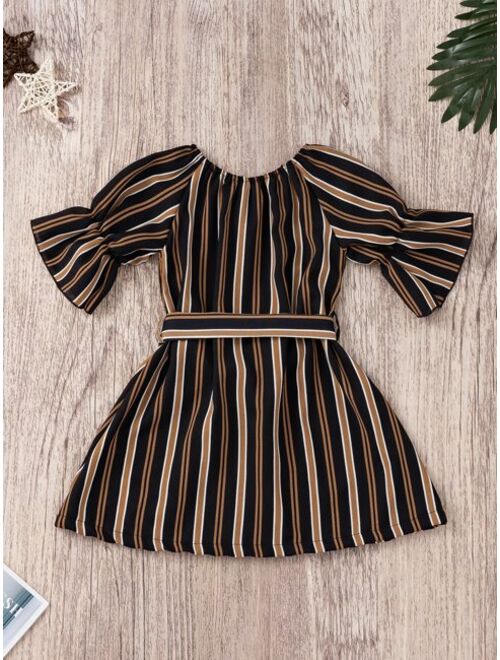Shein Toddler Girls Striped Self Tie Dress