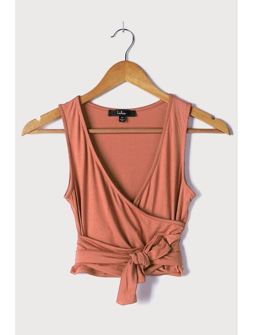 Lulus Cheer You On Rusty Rose Faux-Wrap Cropped Tank Top