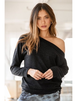 Cozy Days Black Asymmetrical Off-the-Shoulder Sweater