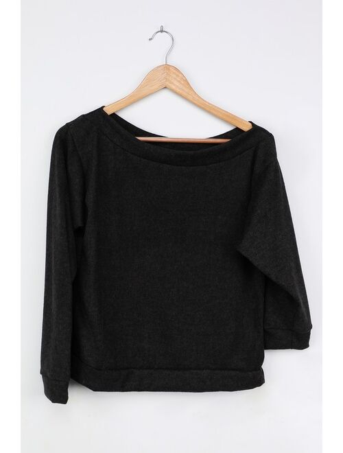 Lulus Cozy Days Black Asymmetrical Off-the-Shoulder Sweater