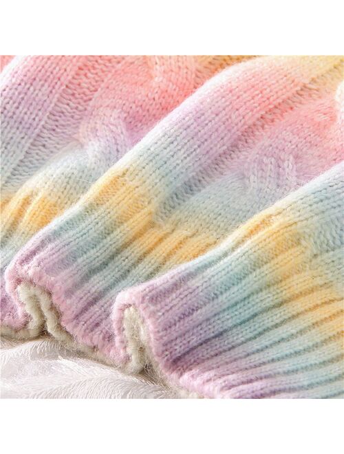 Spring Autumn Sweater Women 2021 Rainbow Sweaters Tie Dye Pullover O-Neck Long Loose Striped Jumpers Color Oversized Female