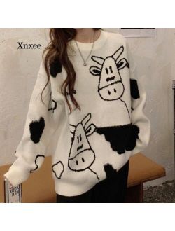 Harajuku Animal Women Sweaters Vintage O Neck Long Sleeve Female Pullovers 2020 Autumn New Chic Streetwear Sueter Mujer