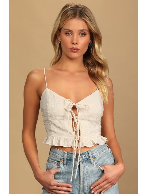Lulus Good Connection Cream Tie-Front Cropped Cami Top