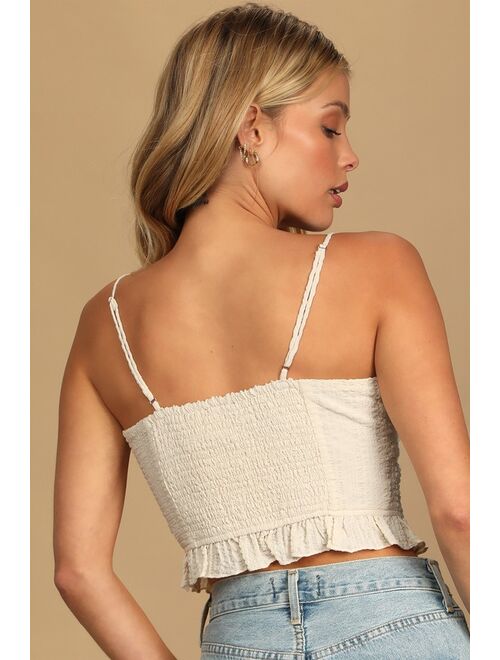 Lulus Good Connection Cream Tie-Front Cropped Cami Top