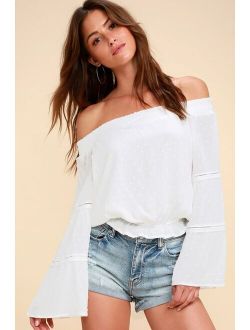 Sunny Story White Lace Bell Sleeve Off-the-Shoulder Top