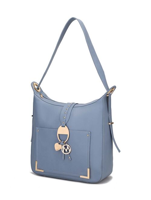 MKF Collection Women's Solid Blue Studded Hobo Bag