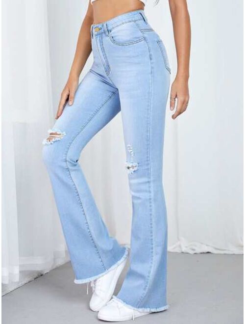 Shein Ripped Detail Flare Leg Jeans