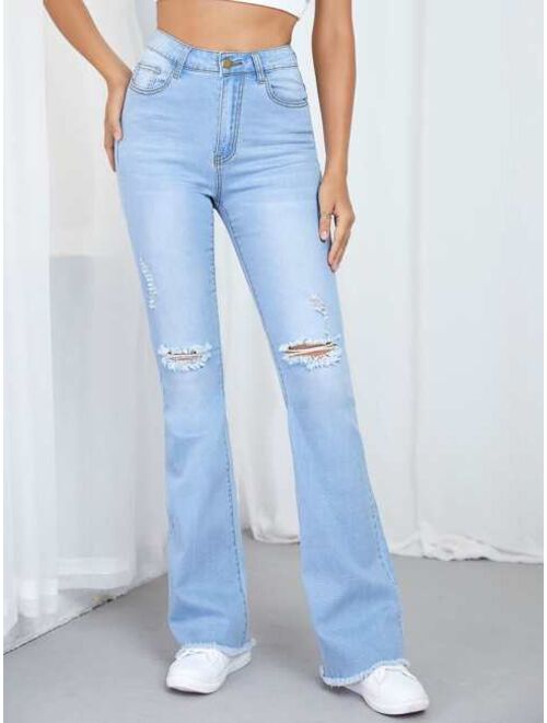 Shein Ripped Detail Flare Leg Jeans