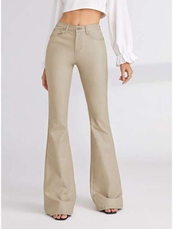 Solid Coated Flare Leg Jeans