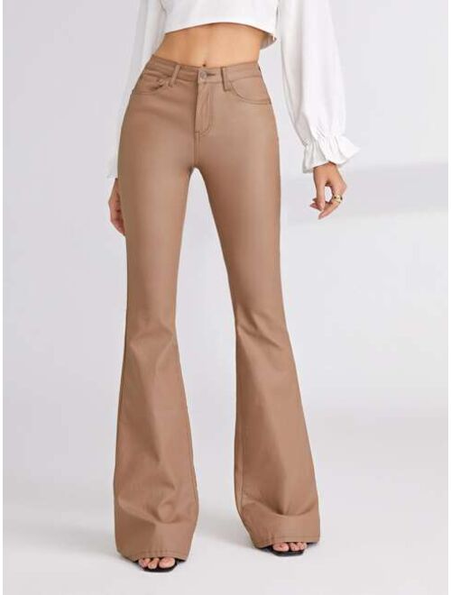 Shein Solid Coated Flare Leg Jeans