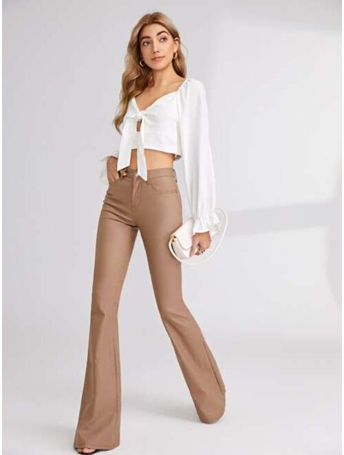 Shein Solid Coated Flare Leg Jeans