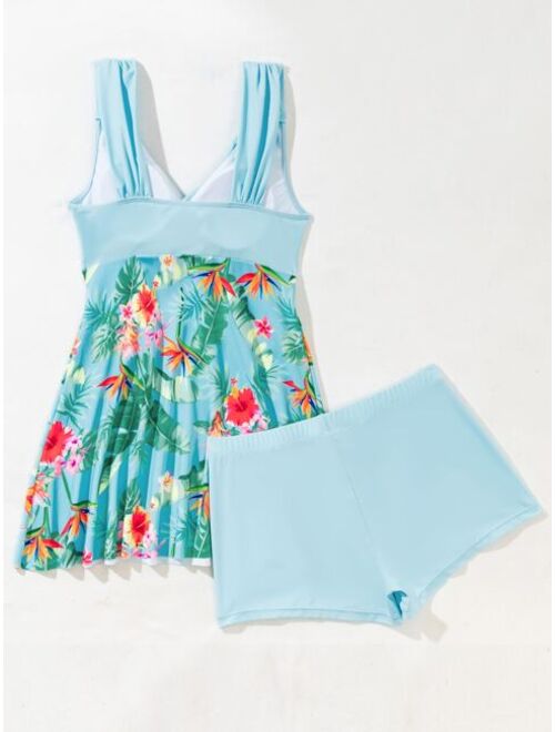 Shein Floral & Plant Random Print Shorts Bikini Swimsuit