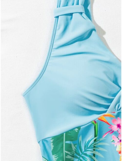 Shein Floral & Plant Random Print Shorts Bikini Swimsuit