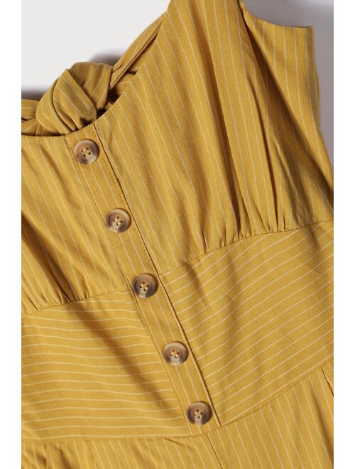 Lulus Coastal Air Mustard Yellow Striped Tie-Back Culotte Jumpsuit