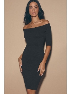 Girl Can't Help It Black Off-the-Shoulder Midi Dress