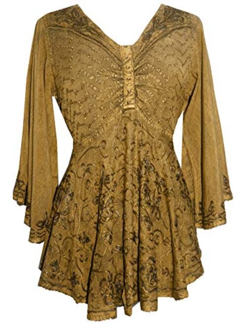Agan Traders Women's Medieval Butterfly Embroidered Sequin Flair Bell Sleeve Top Blouse 116 B