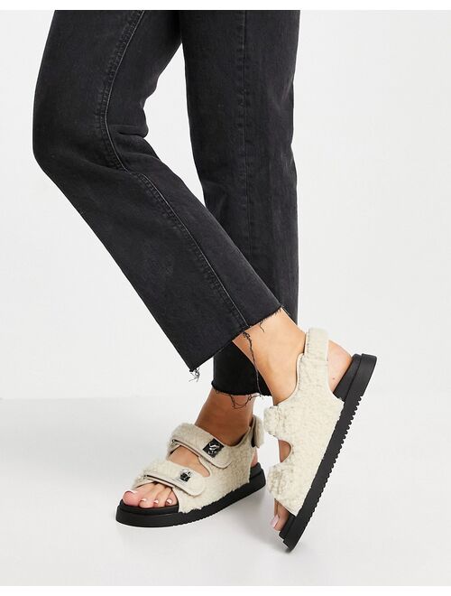 Steve Madden Margie flat sandals with buckles in cream quilt