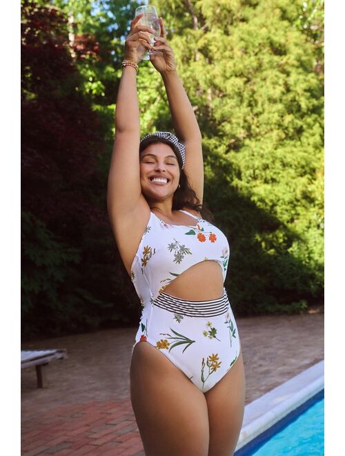 Anthropologie Floral Cut-Out One-Piece Swimsuit