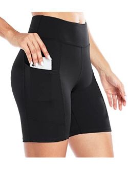 ATTRACO Women's High Waist Biker Shorts with Pockets Yoga Workout Shorts Tummy Control