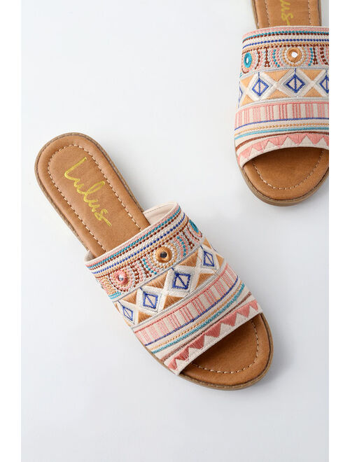 Lulus Kamala Beige Embroidered Slide Sandals