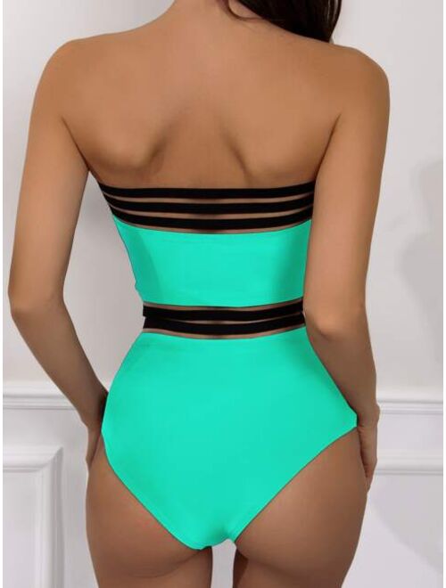 Shein Contrast Mesh One Piece Swimsuit