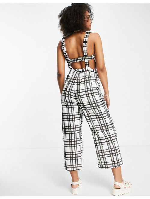 ASOS DESIGN wide leg textured overalls in check print
