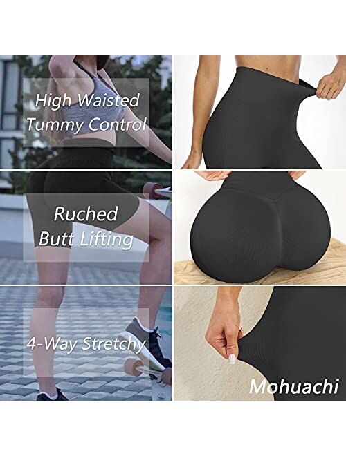 MOHUACHI High Waisted Workout Shorts for Women Ruched Butt Lifting Yoga Shorts Tummy Control Leggings