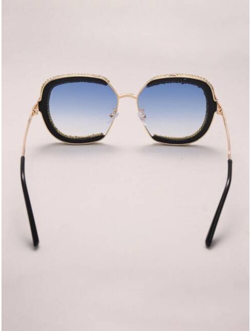 Shein Rhinestone Decor Metal Frame Sunglasses