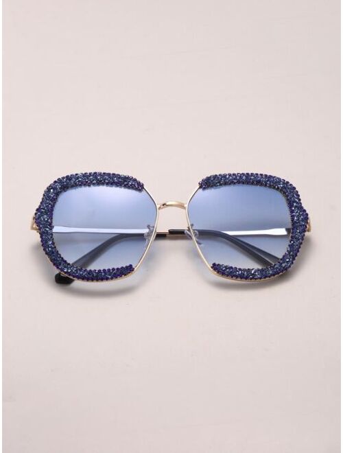 Shein Rhinestone Decor Metal Frame Sunglasses