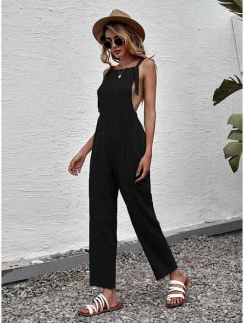 Shein Solid Knot Detail Overall Jumpsuit