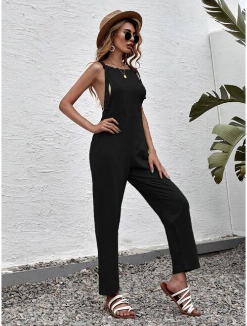 Shein Solid Knot Detail Overall Jumpsuit