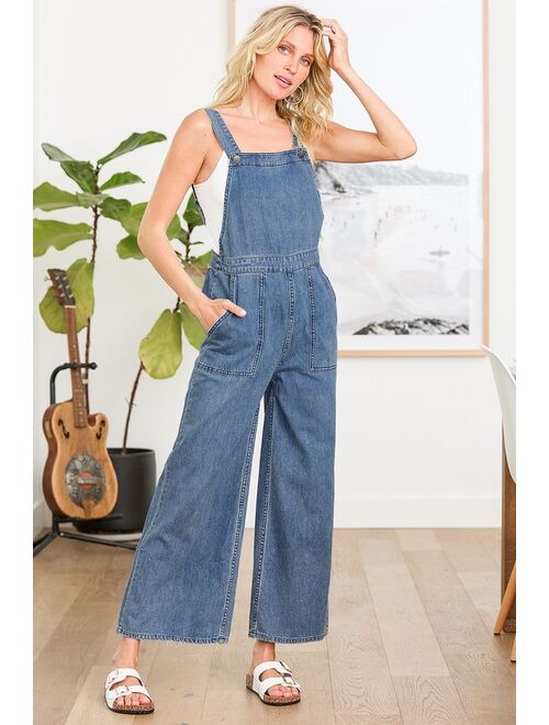 Billabong Paint by Numbers Medium Wash Striped Denim Overalls
