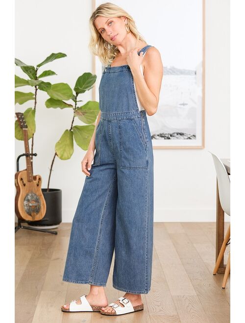 Billabong Paint by Numbers Medium Wash Striped Denim Overalls