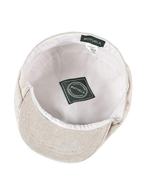 BOTVELA Men's Linen Newsboy Cap Herringbone Breathable Summer Hat