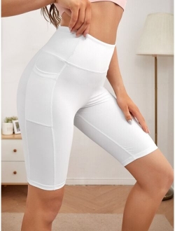 High Stretch Wide Band Waist Sports Shorts With Phone Pocket