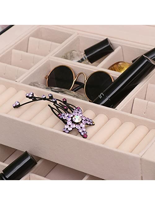 Cabilock Jewelry Storage Box PU Leather Jewelry Display Organizer Travel Case Portable Trinket Holder Container with Mirror for Ring Earring Necklace Bracelet Pink