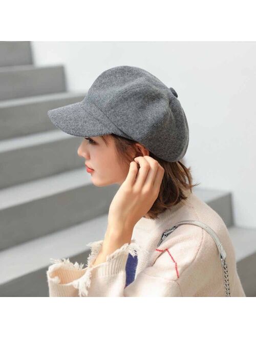 Adjustable Winter Beret For Women Solid Plain Octagonal Newsboy Cap Ladies Casual Wool Hat Girls Painter Cap
