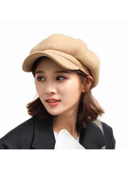 Adjustable Winter Beret For Women Solid Plain Octagonal Newsboy Cap Ladies Casual Wool Hat Girls Painter Cap