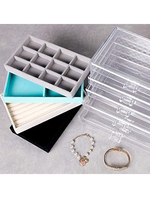 Frebeauty Extra Large Acrylic Jewelry Box for Women 5 Layers Clear Jewelry Organizer Velvet Earring Box with 5 Drawers Rings Display Case Necklaces Holder Tray for Women 