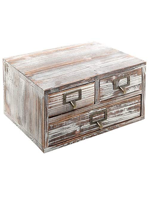 MyGift Rustic Torched Finish Wood Office Storage Cabinet/Jewelry Organizer w/ 3 Drawers, Ash Brown